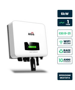 V-TAC Inverter di Rete Monofase 6kW, MPPT*2, CEI 0-21, WIFI, Garanzia 10 Anni, IP65