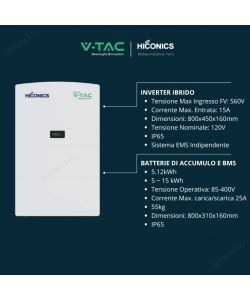 V-TAC Batteria di Accumulo Hiconics Monofase 5kWh LFP IP65 Alta Tensione per Inverter Hiconics HiEnergy Monofase ALL-IN-ONE