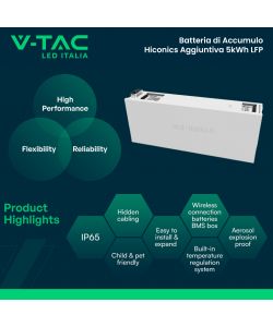 V-TAC Batteria di Accumulo Hiconics Monofase 5kWh LFP IP65 Alta Tensione per Inverter Hiconics HiEnergy Monofase ALL-IN-ONE