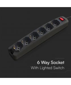 V-TAC Multipresa 6 Prese 10/16A 2P+T Bipasso/Schuko + Interruttore Generale LED Cavo 1,5m Spina 16A 2P+T