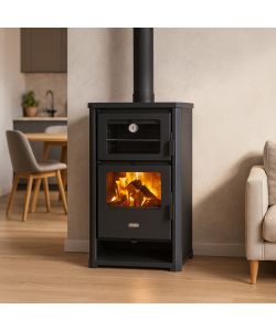 Prity Stufa a Legna con Forno in Acciaio Antracite 18kW - 57x54x95 cm