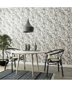 Topchic Carta da Parati Monkey Jungle Leaves Grigio e Nero