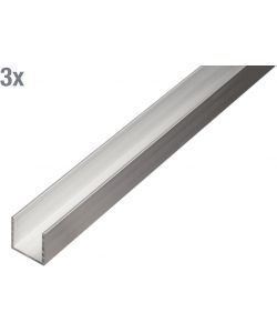 Alberts Profilo a U Alluminio 1000mm 20x20mm Set 3 Pezzi Naturale