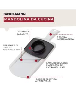 Affettaverdura con una lama regolabile in acciaio inox con paradito
