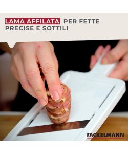 Affettaverdura con una lama regolabile in acciaio inox con paradito