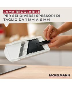Affettaverdura con una lama regolabile in acciaio inox con paradito
