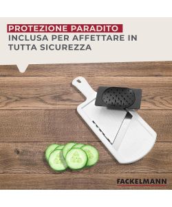 Affettaverdura con una lama regolabile in acciaio inox con paradito