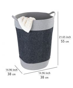 Cesto Portabiancheria Bea in Feltro Grigio 75L con Manici d.38x53 cm