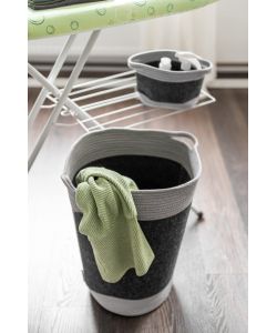 Cesto Portabiancheria Bea in Feltro Grigio 75L con Manici d.38x53 cm