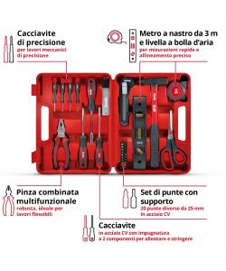 Einhell Valigetta portautensili 35pz rossa con attrezzi ergonomici e robusti