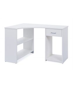 Scrivania Angolare Bianca con Libreria e Cassetto - 118x79x75 cm