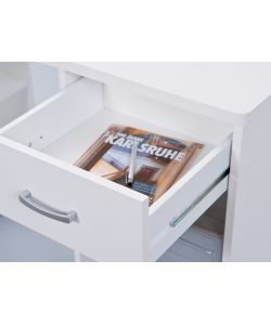 Scrivania Angolare Bianca con Libreria e Cassetto - 118x79x75 cm