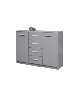 Buffet Con 2 Ante E 4 Cassetti In Laminato Grigio E Maniglie Color Metallo.