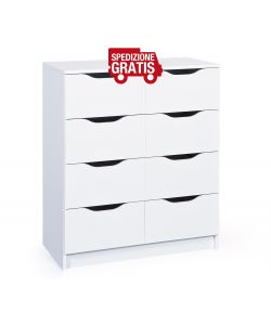 Inter Link Cassettiera Moderna 8 Cassetti Bianco 80x40x91 cm - Arredo Contemporaneo