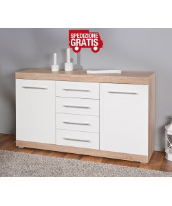 Credenza 2 ante e 4 cassetti Lublin Rovere/Bianco