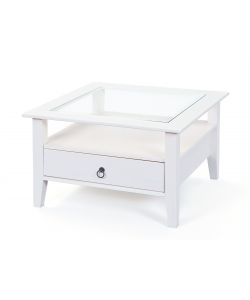 Tavolino Provence 75 x 75 x 45 Bianco Top Vetro