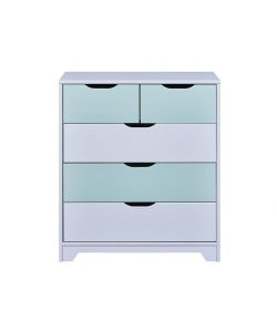 Cassettiera Prati 5 cassetti legno massiccio salvia pastello 82x40x92 cm