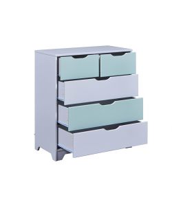 Cassettiera Prati 5 cassetti legno massiccio salvia pastello 82x40x92 cm