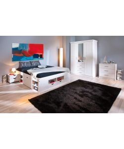 Armadio Geraldo in Pino Massello Bianco con Specchio - 140x55x190 cm