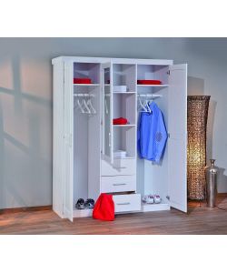 Armadio Geraldo in Pino Massello Bianco con Specchio - 140x55x190 cm