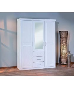 Armadio Geraldo in Pino Massello Bianco con Specchio - 140x55x190 cm