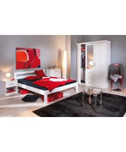 Armadio Geraldo in Pino Massello Bianco con Specchio - 140x55x190 cm