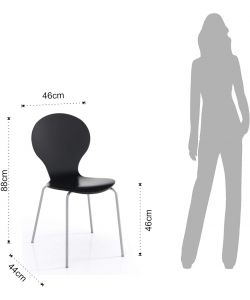Sedia Impilabile di Design in Multistrato e Metallo Cromato - Nero Laccato 44,5x49x88 cm