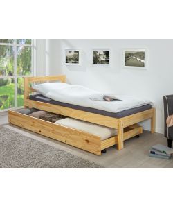 Inter Link Cassetto Estraibile per Letto con Ruote - Pino Massello Naturale - L 194 x P 94 x H 22 cm