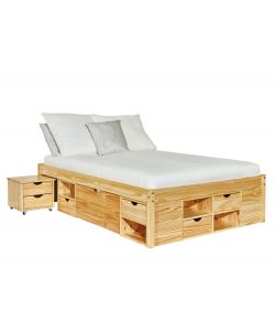 Claas Letto in Pino Massello Naturale 140x200 con Contenitore e Comodino