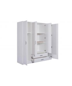 Inter Link Armadio Moderno Ranya Bianco con 4 Ante e 2 Cassetti - Spazioso e Funzionale