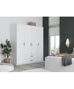 Inter Link Armadio Moderno Ranya Bianco con 4 Ante e 2 Cassetti - Spazioso e Funzionale
