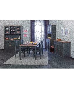 Tavolo pino grigio con top marrone 160x90x75