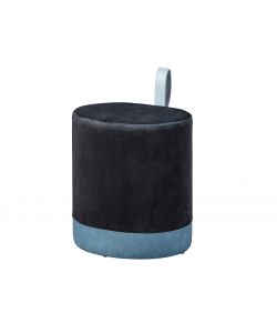 Pouff In Velluto Nero E Azzurro 38X32,5X43