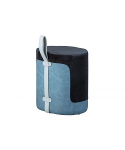 Pouff In Velluto Nero E Azzurro 38X32,5X43