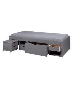 Inter Link Letto Singolo in Pino Massello Grigio con Vani Contenitore