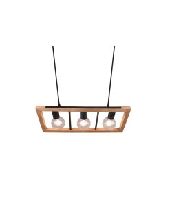 Trio Sospensione Agra 3 Luci E27 Metallo Nero Legno Naturale 60x150 cm