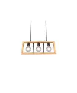 Trio Sospensione Agra 3 Luci E27 Metallo Nero Legno Naturale 60x150 cm