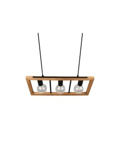Trio Sospensione Agra 3 Luci E27 Metallo Nero Legno Naturale 60x150 cm