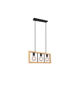 Trio Sospensione Agra 3 Luci E27 Metallo Nero Legno Naturale 60x150 cm
