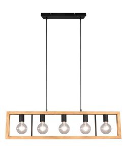 Trio Lampada Sospensione Agra 5xE27 Nero Opaco Legno 100x150 cm