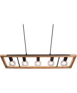 Trio Lampada Sospensione Agra 5xE27 Nero Opaco Legno 100x150 cm