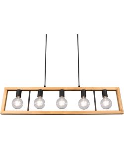 Trio Lampada Sospensione Agra 5xE27 Nero Opaco Legno 100x150 cm