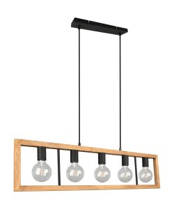 Trio Lampada Sospensione Agra 5xE27 Nero Opaco Legno 100x150 cm