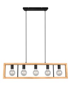 Trio Lampada Sospensione Agra 5xE27 Nero Opaco Legno 100x150 cm