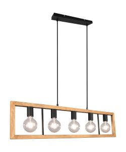 Trio Lampada Sospensione Agra 5xE27 Nero Opaco Legno 100x150 cm
