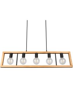 Trio Lampada Sospensione Agra 5xE27 Nero Opaco Legno 100x150 cm