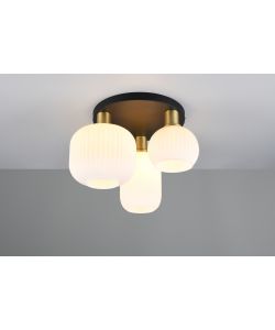 Trio Plafoniera Diva 3 Paralumi in Vetro - Ottone - E27 D.30x28,6cm