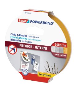 Tesa Nastro Biadesivo Interni 5 m x 19 mm Bianco per Fissaggi Resistenti