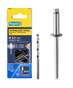 Rapid Rivetti Acciaio Inox 3,2x8 mm con Punta Trapano - 50 Pezzi