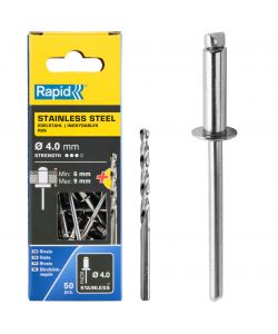 Rapid Rivetti Acciaio Inox 4x12 mm con Punta Trapano - 50 Pezzi